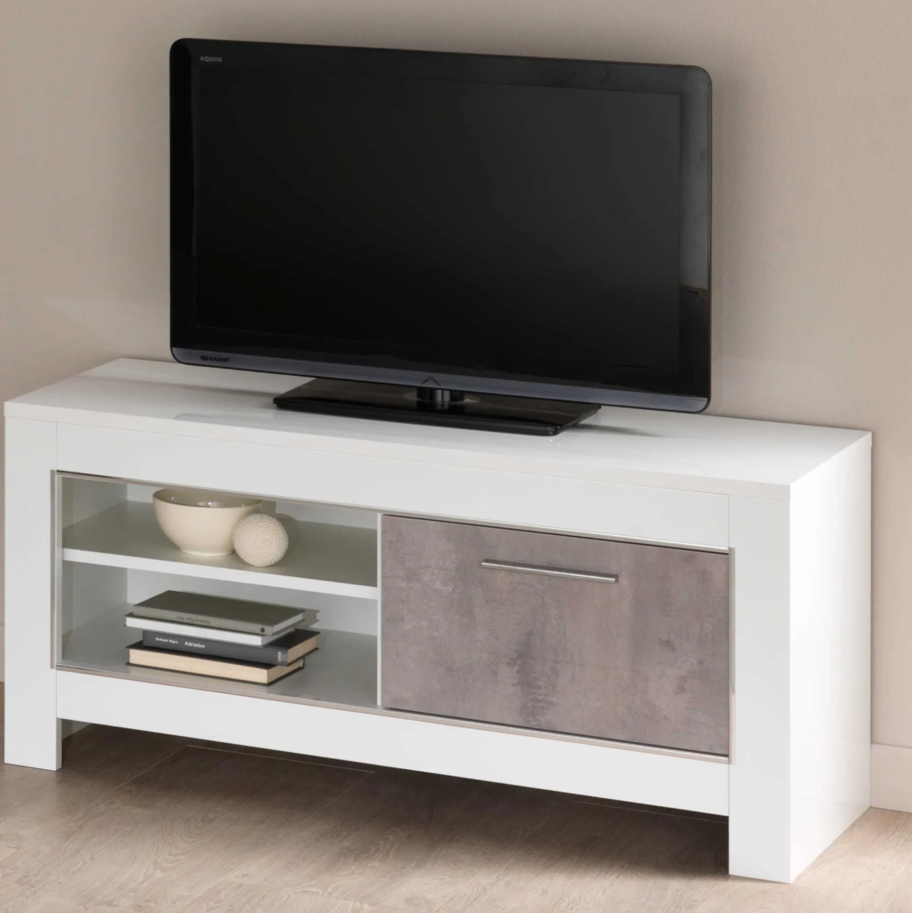 Modena Fernsehmöbel 112 cm - Weiß/Beton