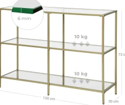 Vasagle Moderne Konsole Tisch, 3-Tier gehärtetem Glas Sofa Tisch mit Metallrahmen für Flur Wohnzimmer Schlafzimmer, Farbe