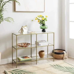 Vasagle Moderne Konsole Tisch, 3-Tier gehärtetem Glas Sofa Tisch mit Metallrahmen für Flur Wohnzimmer Schlafzimmer, Farbe