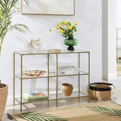 Vasagle Moderne Konsole Tisch, 3-Tier gehärtetem Glas Sofa Tisch mit Metallrahmen für Flur Wohnzimmer Schlafzimmer, Farbe
