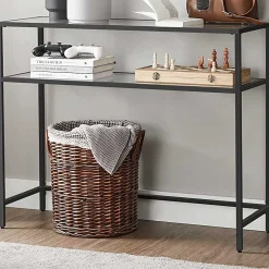 Vasagle Moderner Konsolentisch mit Stahlgestell und Ablagen aus gehärtetem Glas, für Wohnzimmer/Flur