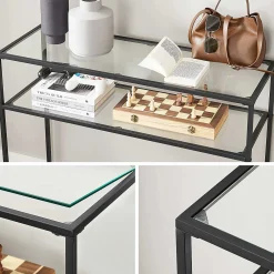 Vasagle Moderner Konsolentisch mit Stahlgestell und Ablagen aus gehärtetem Glas, für Wohnzimmer/Flur