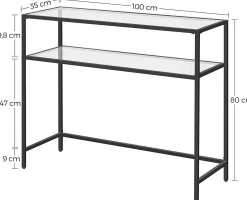Vasagle Moderner Konsolentisch mit Stahlgestell und Ablagen aus gehärtetem Glas, für Wohnzimmer/Flur