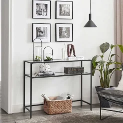 Vasagle Moderner Konsolentisch mit Stahlgestell und Ablagen aus gehärtetem Glas, für Wohnzimmer/Flur
