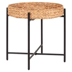 House Nordic Moderner Naro Beistelltisch - Schwarz/Natur | Wasserhyazinthe/Metall, Ø50x48,5cm