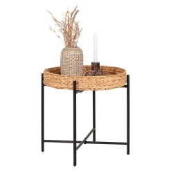 House Nordic Moderner Naro Beistelltisch - Schwarz/Natur | Wasserhyazinthe/Metall, Ø50x48,5cm