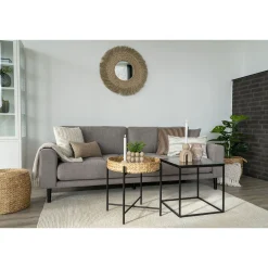 House Nordic Moderner Naro Beistelltisch - Schwarz/Natur | Wasserhyazinthe/Metall, Ø50x48,5cm