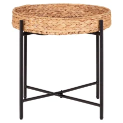 House Nordic Moderner Naro Beistelltisch - Schwarz/Natur | Wasserhyazinthe/Metall, Ø50x48,5cm