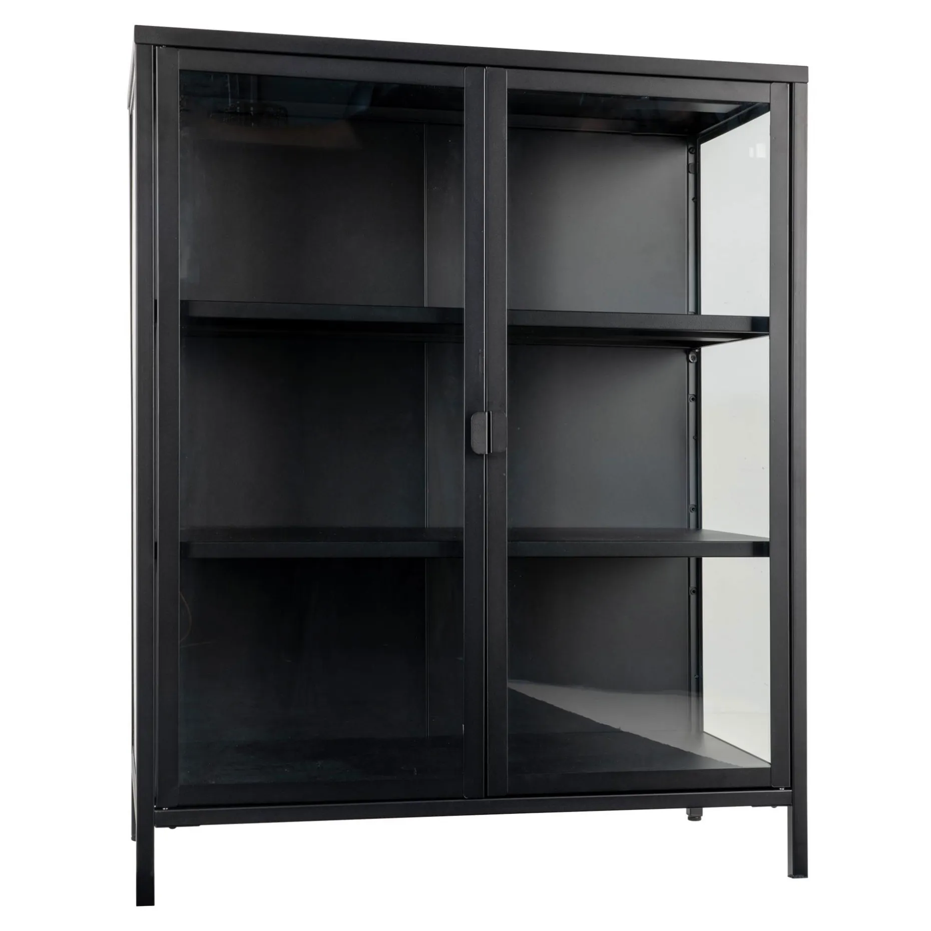 Moderner schwarzer Vitrinenschrank mit Glastüren