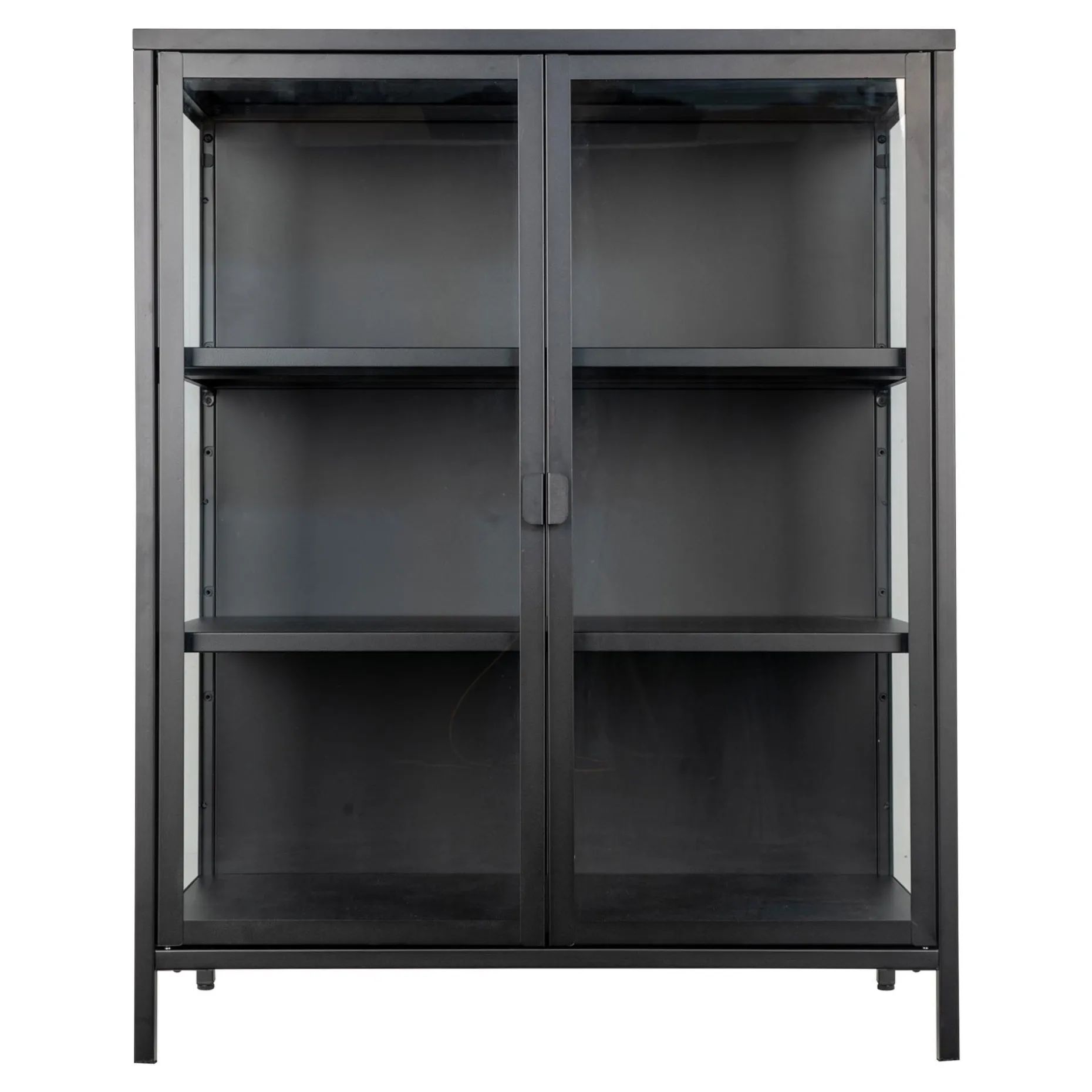 Moderner schwarzer Vitrinenschrank mit Glastüren