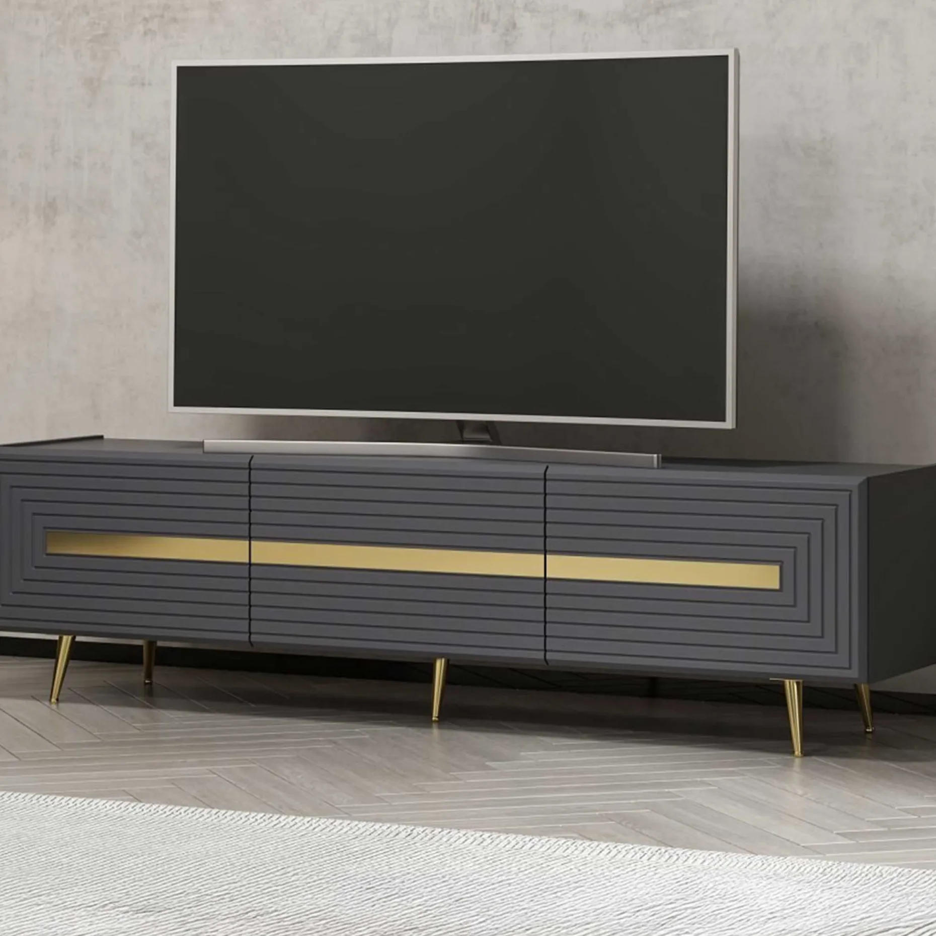 Modisches TV-Element Woody - Anthrazit Gold