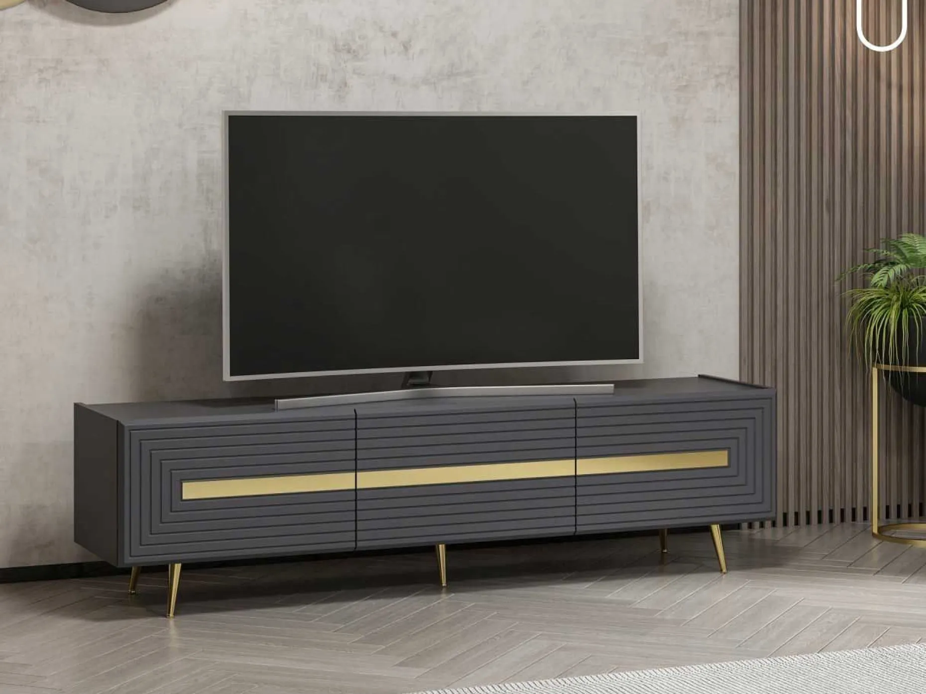 Modisches TV-Element Woody - Anthrazit Gold