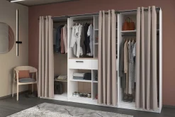 Modulix Offener Kleiderschrank - 120x50x200cm - mit Vorhang - weiß/Eiche Dekor