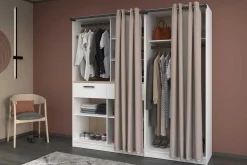 Modulix Offener Kleiderschrank - 120x50x200cm - mit Vorhang - weiß/Eiche Dekor