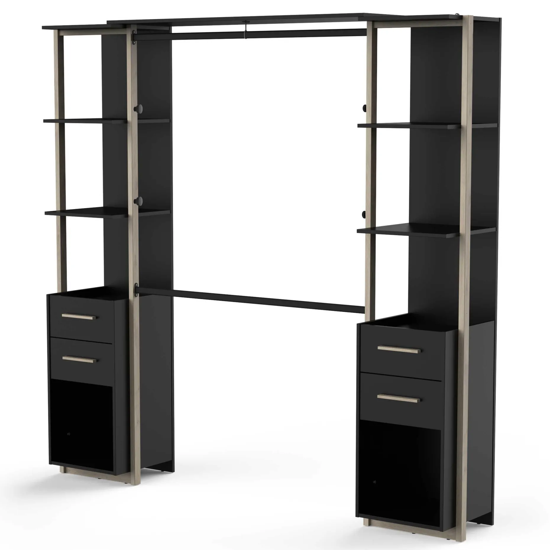 Mono Offener Kleiderschrank - 210x42x204cm - schwarz/Eiche Dekor