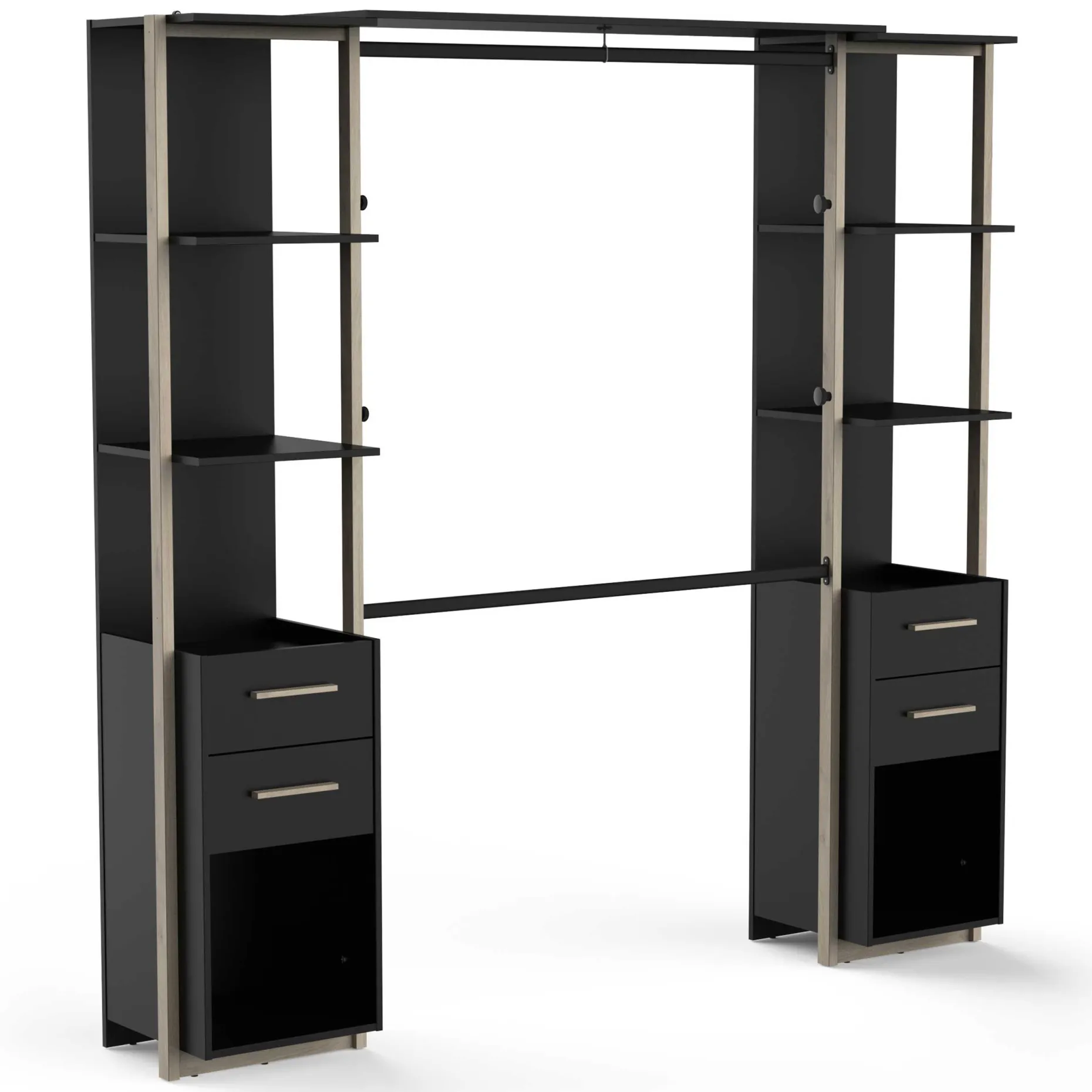 Mono Offener Kleiderschrank - 210x42x204cm - schwarz/Eiche Dekor