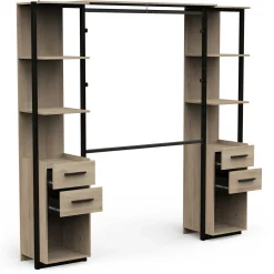 Mono Offener Kleiderschrank - 210x42x204cm - Eiche Dekor/schwarz