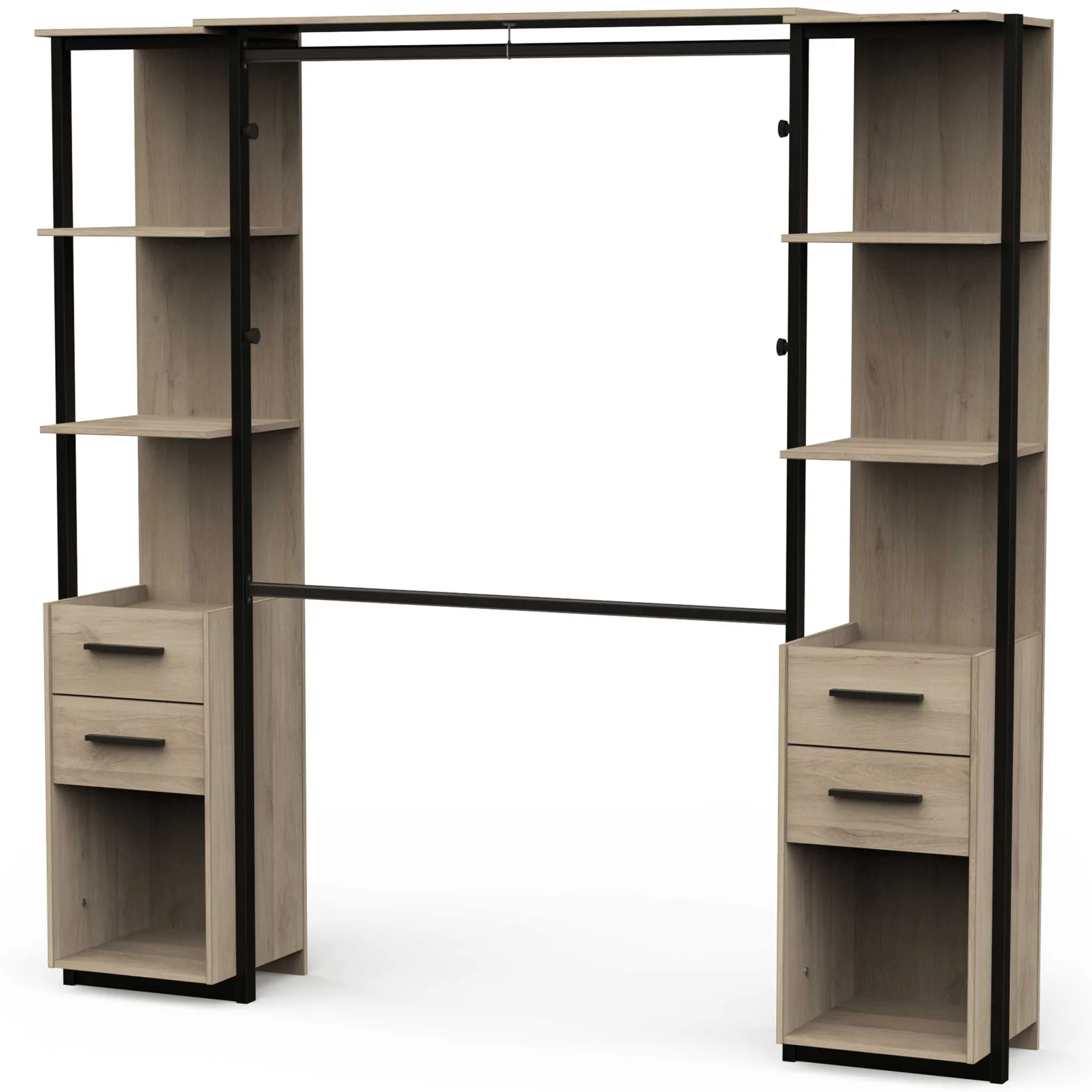 Mono Offener Kleiderschrank - 210x42x204cm - Eiche Dekor/schwarz