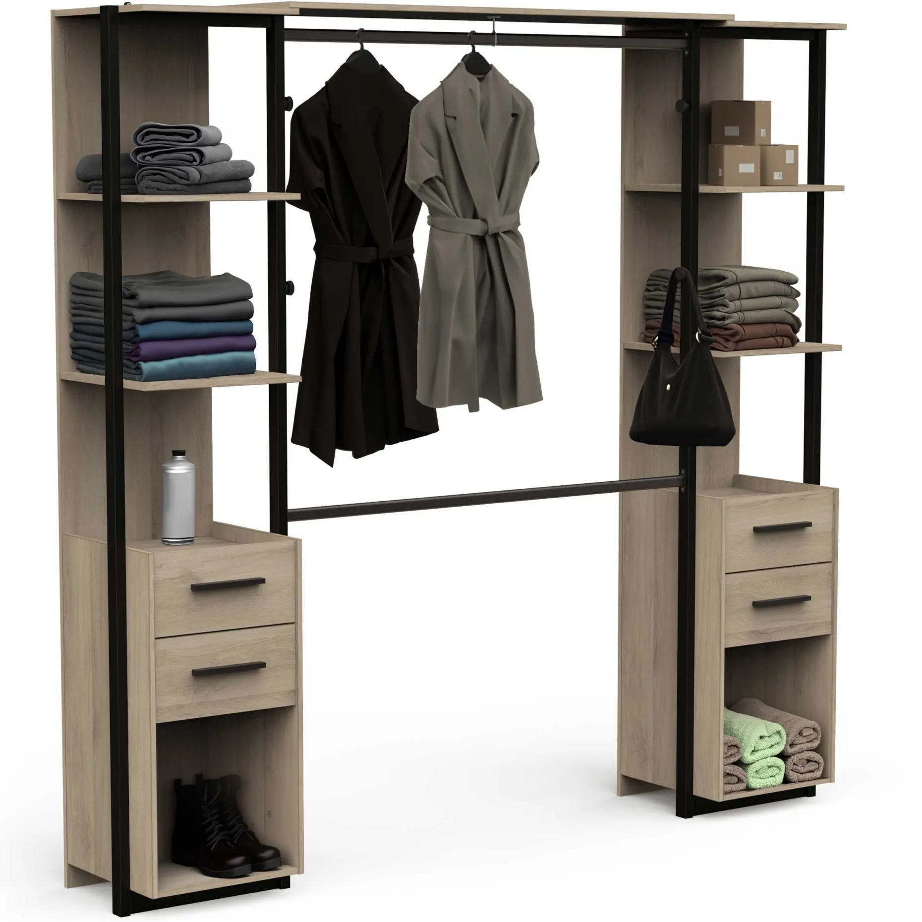 Mono Offener Kleiderschrank - 210x42x204cm - Eiche Dekor/schwarz
