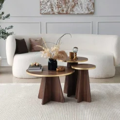 Emob Mushroom 2 Couchtisch-Set | 100 % MELAMIN | Gold, Walnuss