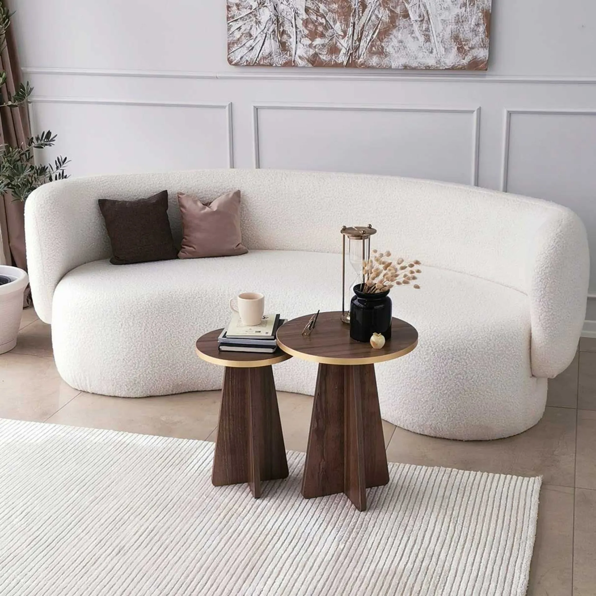 Emob Mushroom 2 Couchtisch-Set | 100 % MELAMIN | Gold, Walnuss