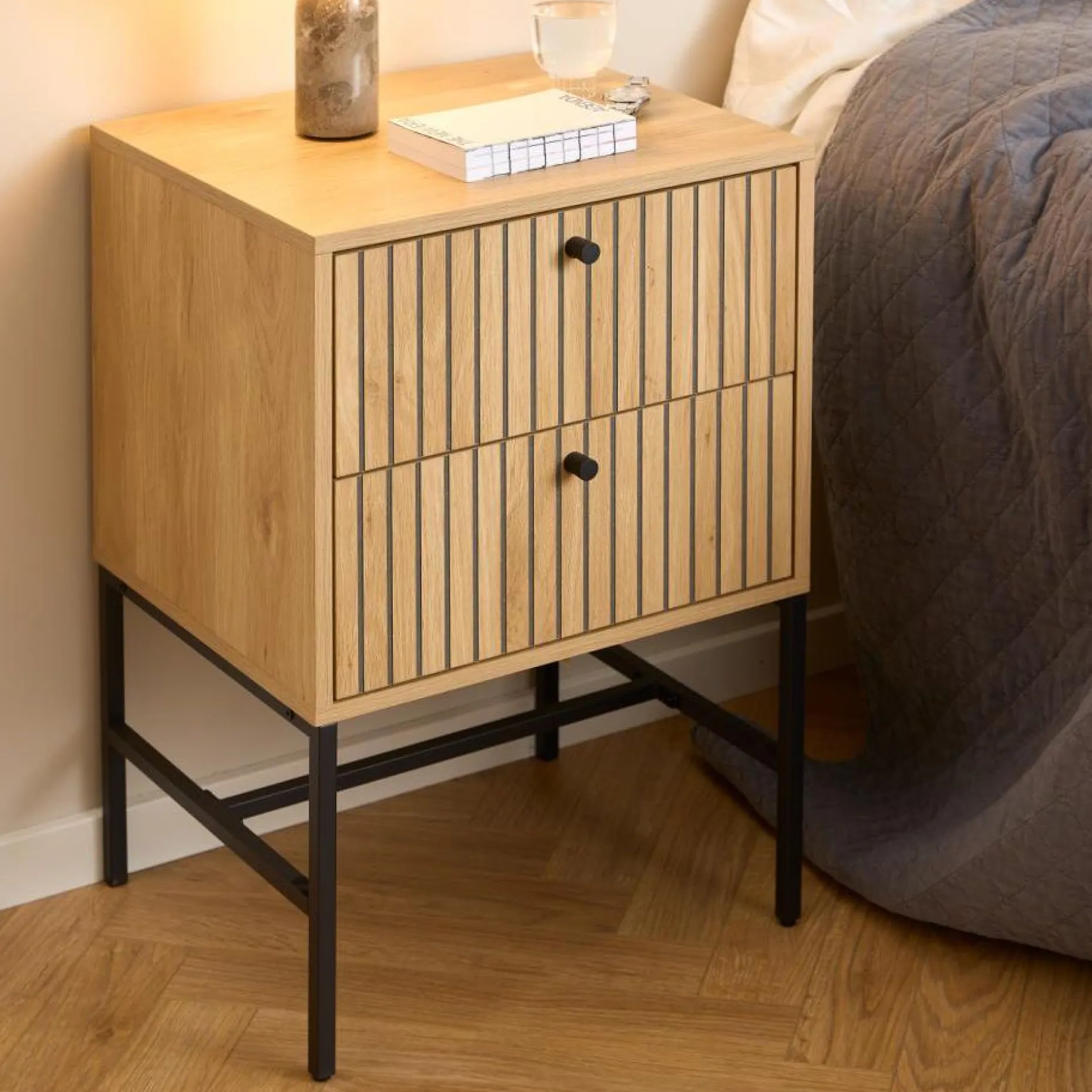 Nachttisch Albany - 46x40x70cm - 2 Schubladen - Eiche Dekor