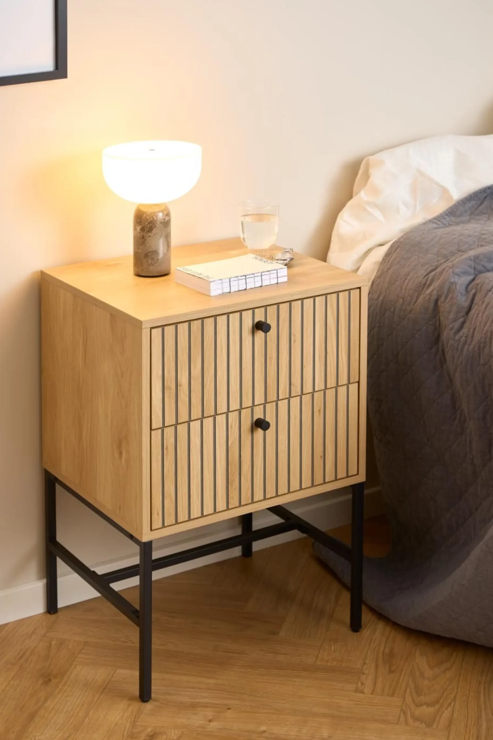 Nachttisch Albany - 46x40x70cm - 2 Schubladen - Eiche Dekor