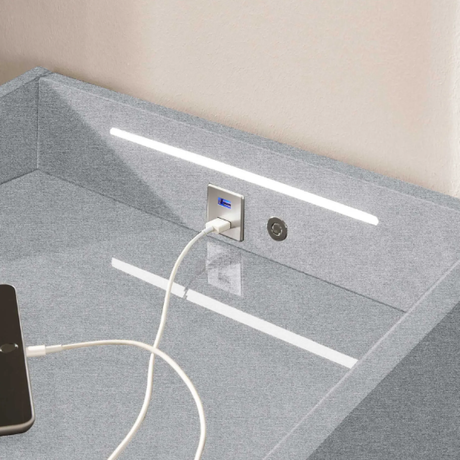 Nachttisch Bronco mit Beleuchtung und USB-Anschluss - grau
