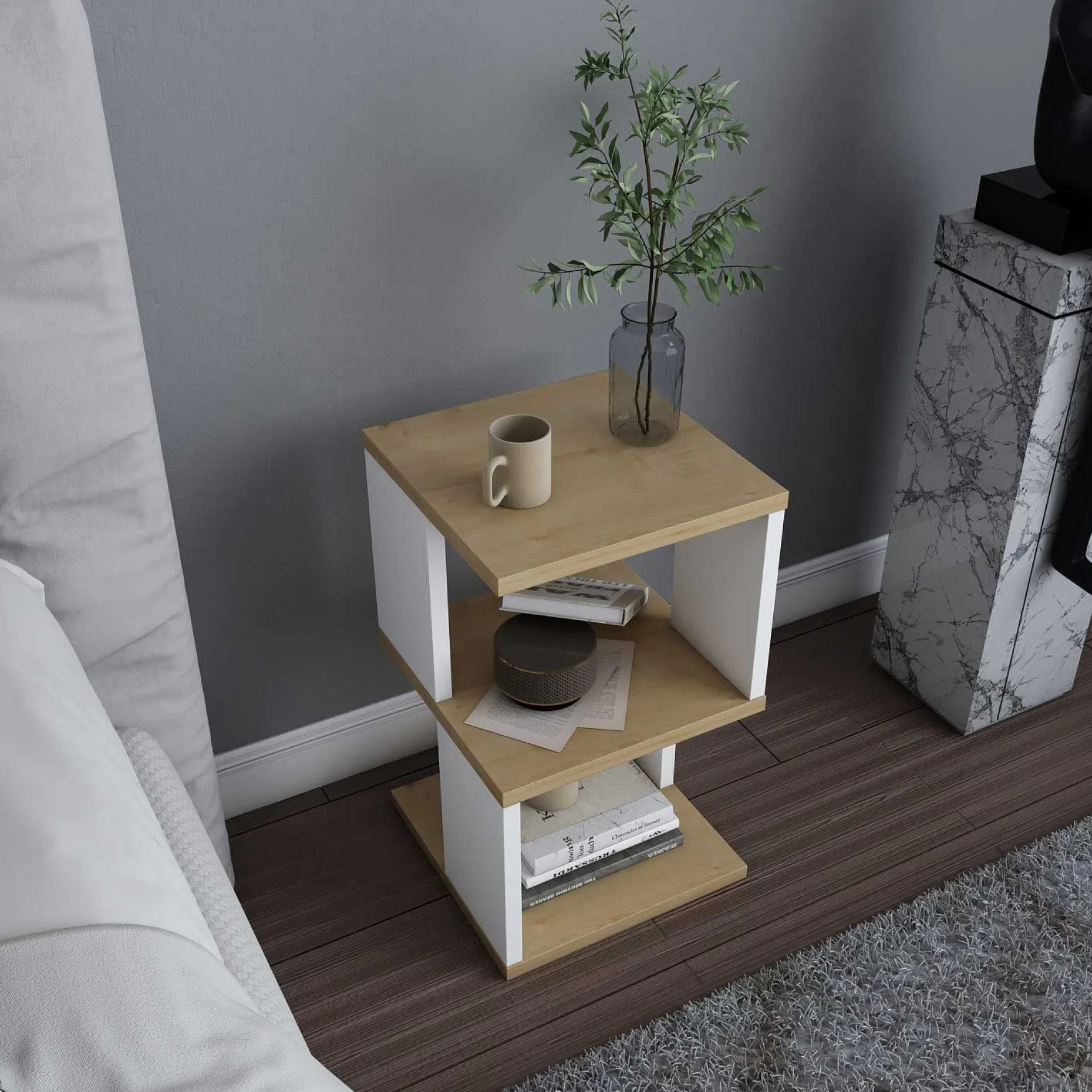 Nachttisch Carter - 100% MELAMINE - Eiche - 29,6 x 49,4 x 29,6 cm