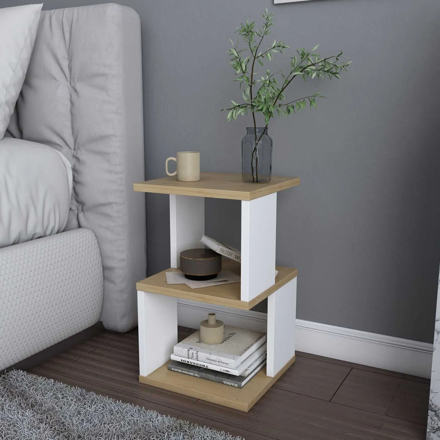 Nachttisch Carter - 100% MELAMINE - Eiche - 29,6 x 49,4 x 29,6 cm