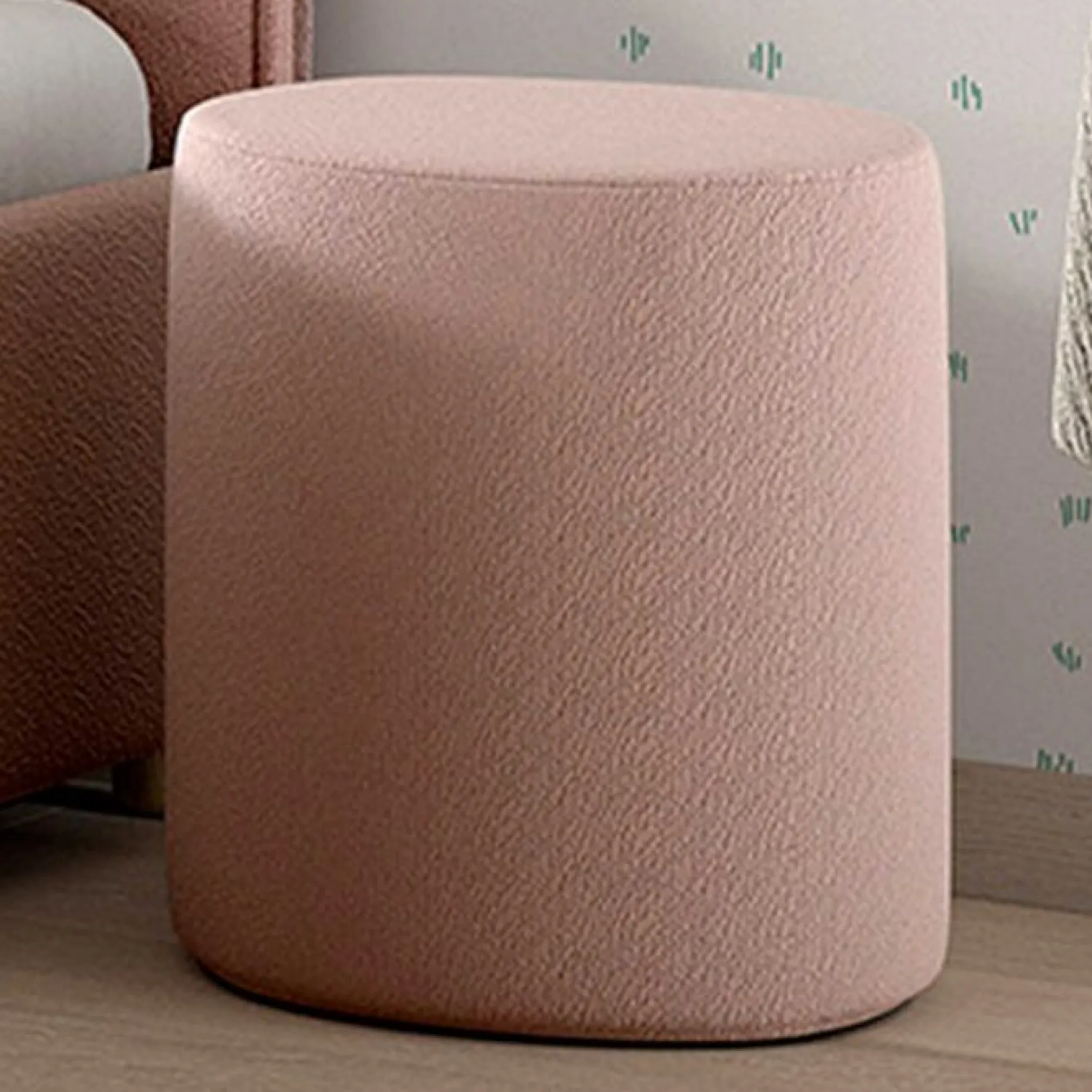 Nachttisch / Fußhocker Maeva - 41x41x41,5 cm - Rosa Bouclé-Stoff