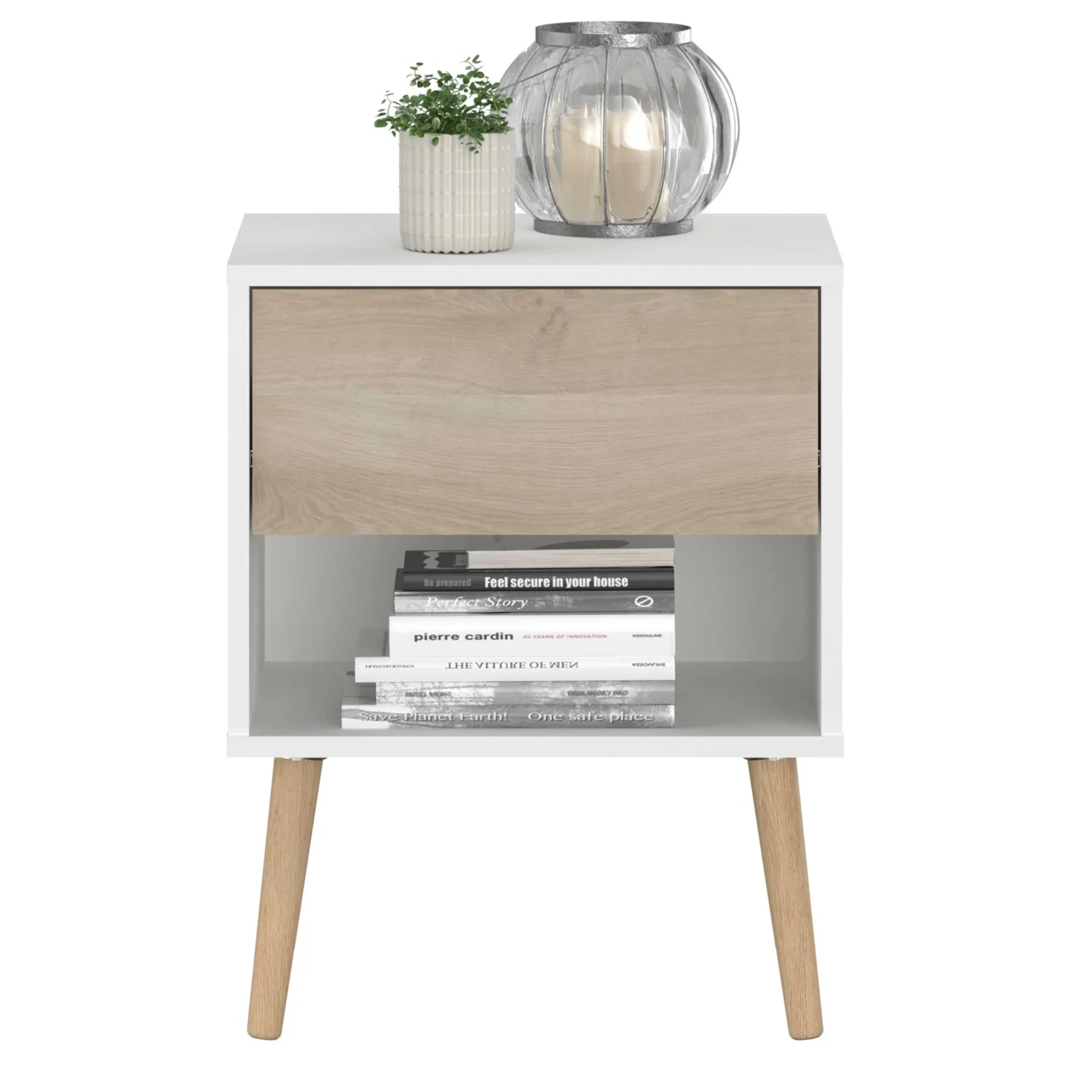 Nachttisch Hardy 44cm 1 Schublade - Molke/Eiche