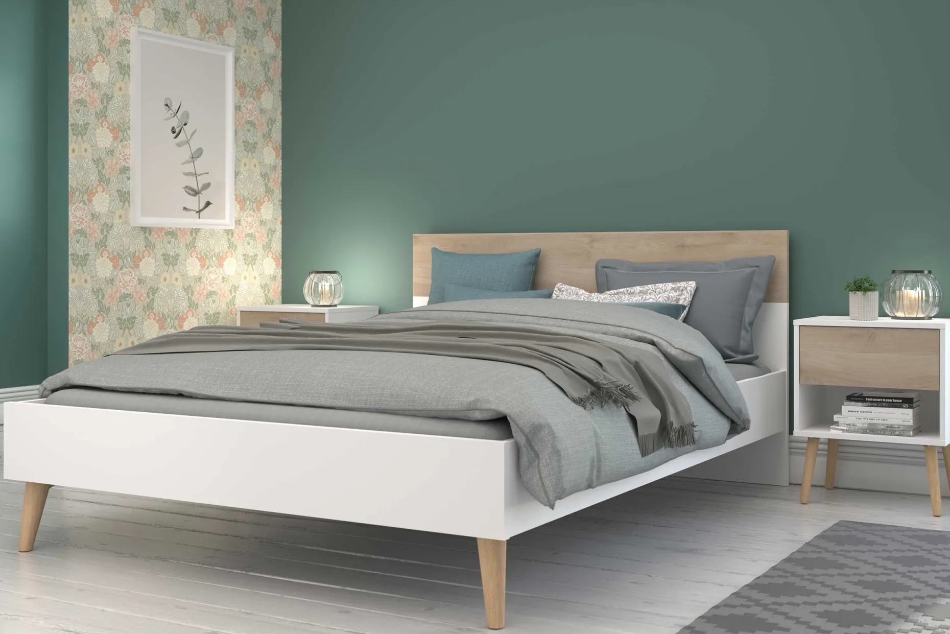 Nachttisch Hardy 44cm 1 Schublade - Molke/Eiche