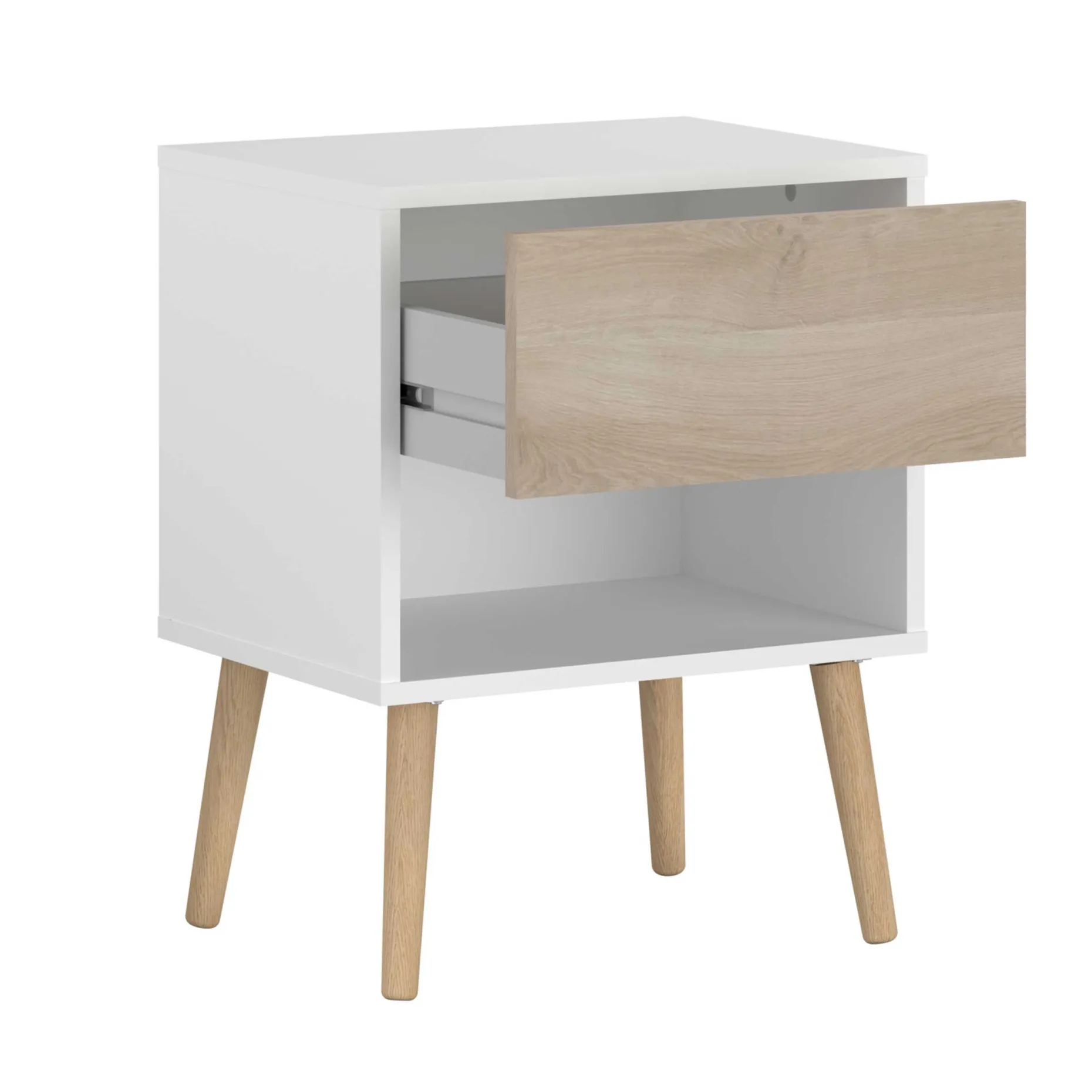 Nachttisch Hardy 44cm 1 Schublade - Molke/Eiche