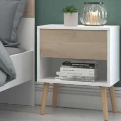 Nachttisch Hardy 44cm 1 Schublade - Molke/Eiche