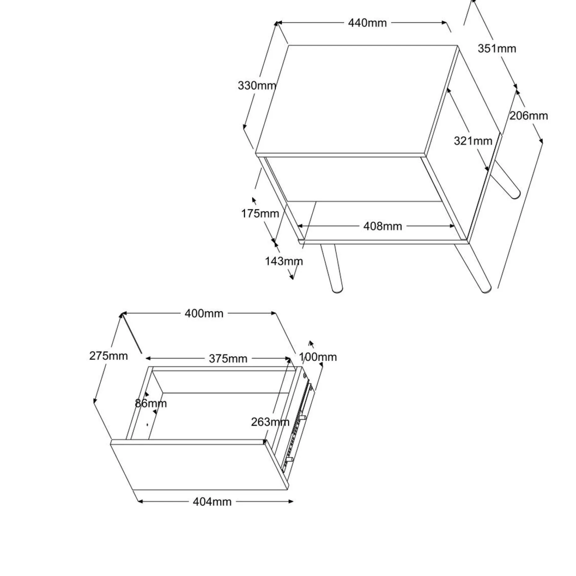 Nachttisch Hardy 44cm 1 Schublade - Molke/Eiche