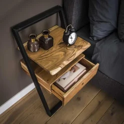Nachttisch Loku 45cm, 1 Schublade - Massivholz Akazie/Metall