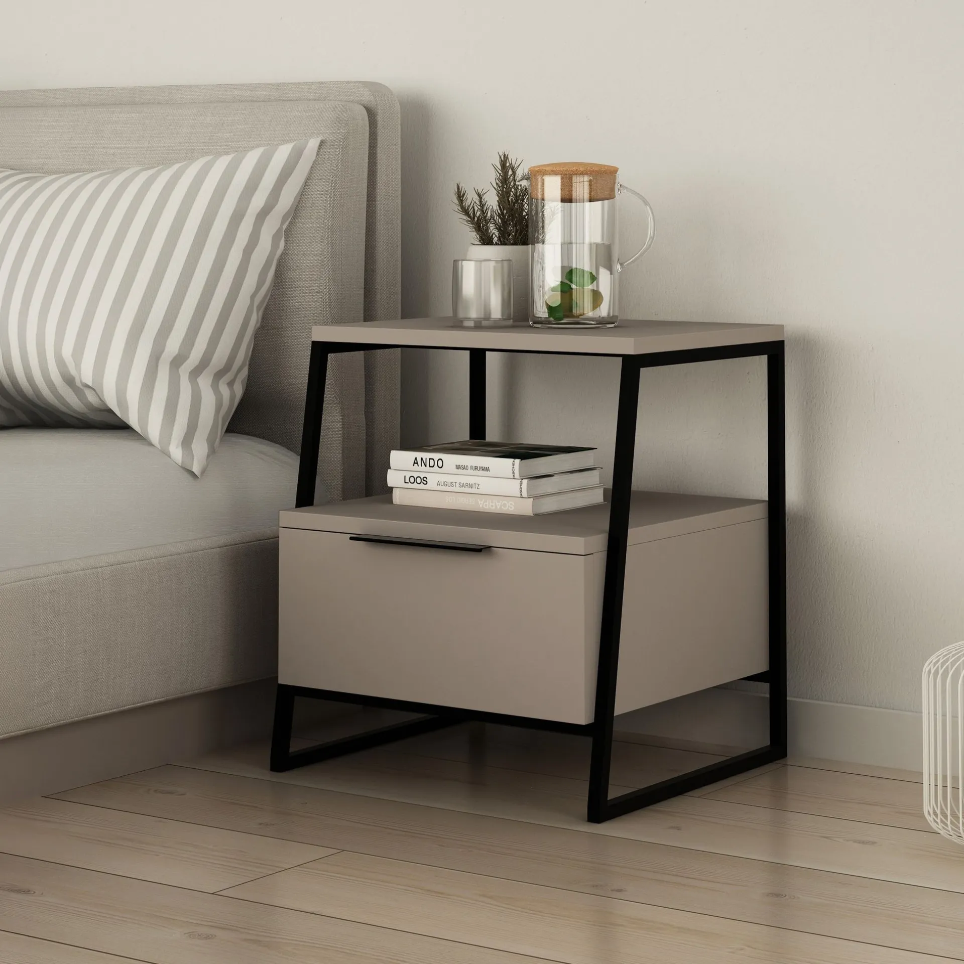 Emob Nachttisch Pal - 100% MELAMINE - Heller Mokka - 45 x 50 x 40 cm