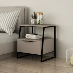 Emob Nachttisch Pal - 100% MELAMINE - Heller Mokka - 45 x 50 x 40 cm