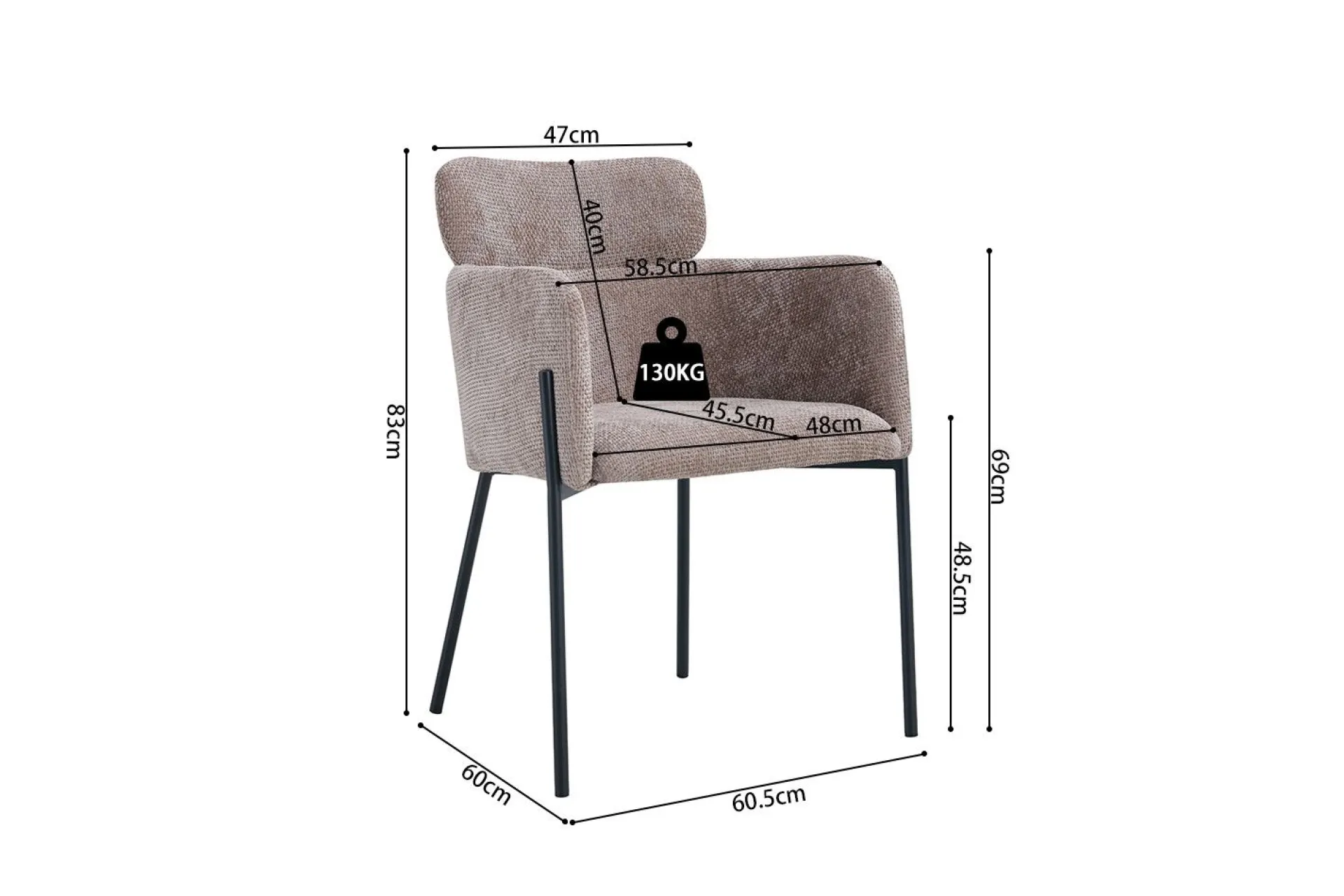 Rousseau Naomi Fabric Dining Chair Sand | Metallbeine | 83 x 60,5 x 60 cm