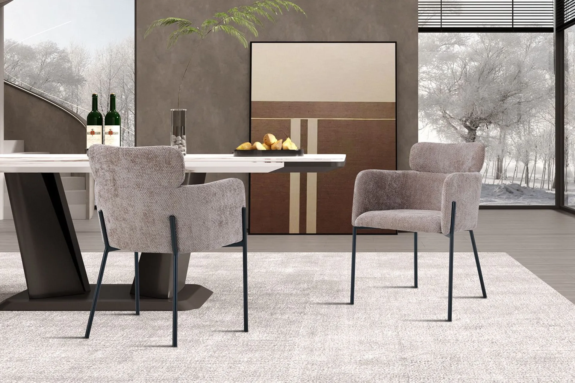 Rousseau Naomi Fabric Dining Chair Sand | Metallbeine | 83 x 60,5 x 60 cm