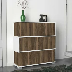 Napolyon Schuhschrank | 100 % MELAMIN | Weiß, Walnuss