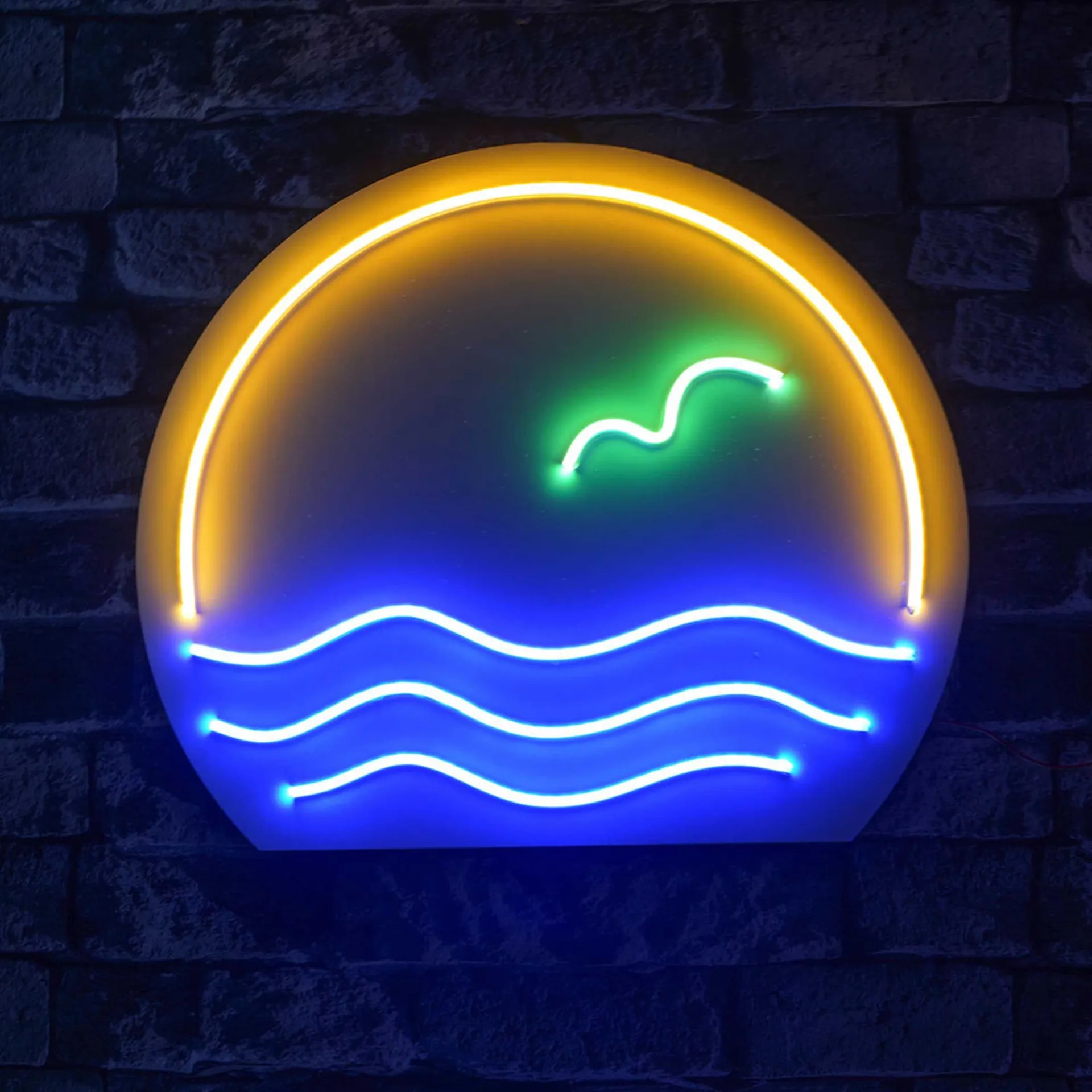 Emob Neon Graph Dekorative LED-Beleuchtung aus Kunststoff | Blau & Grün & Gelb | Ø45 cm
