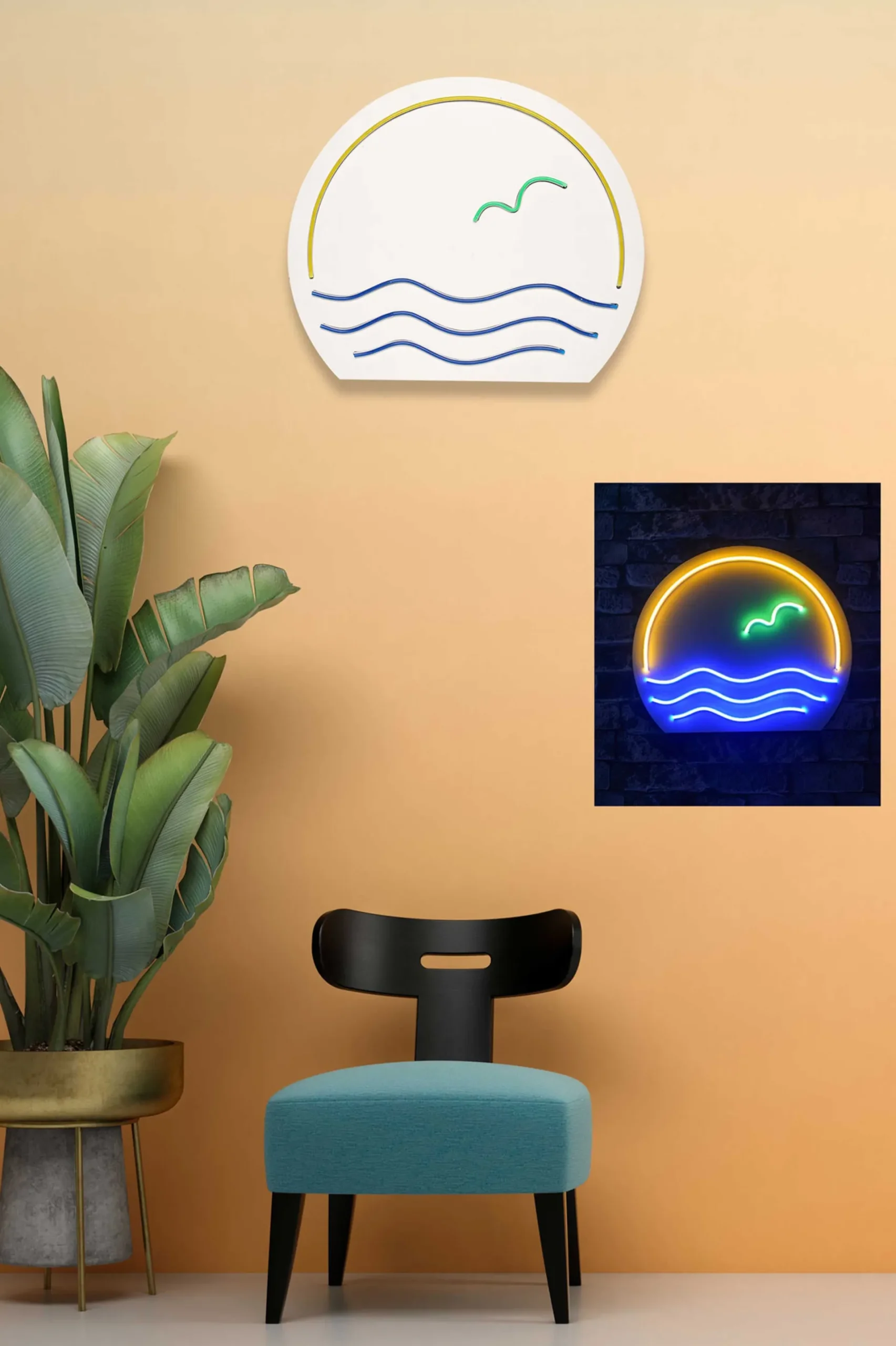 Emob Neon Graph Dekorative LED-Beleuchtung aus Kunststoff | Blau & Grün & Gelb | Ø45 cm