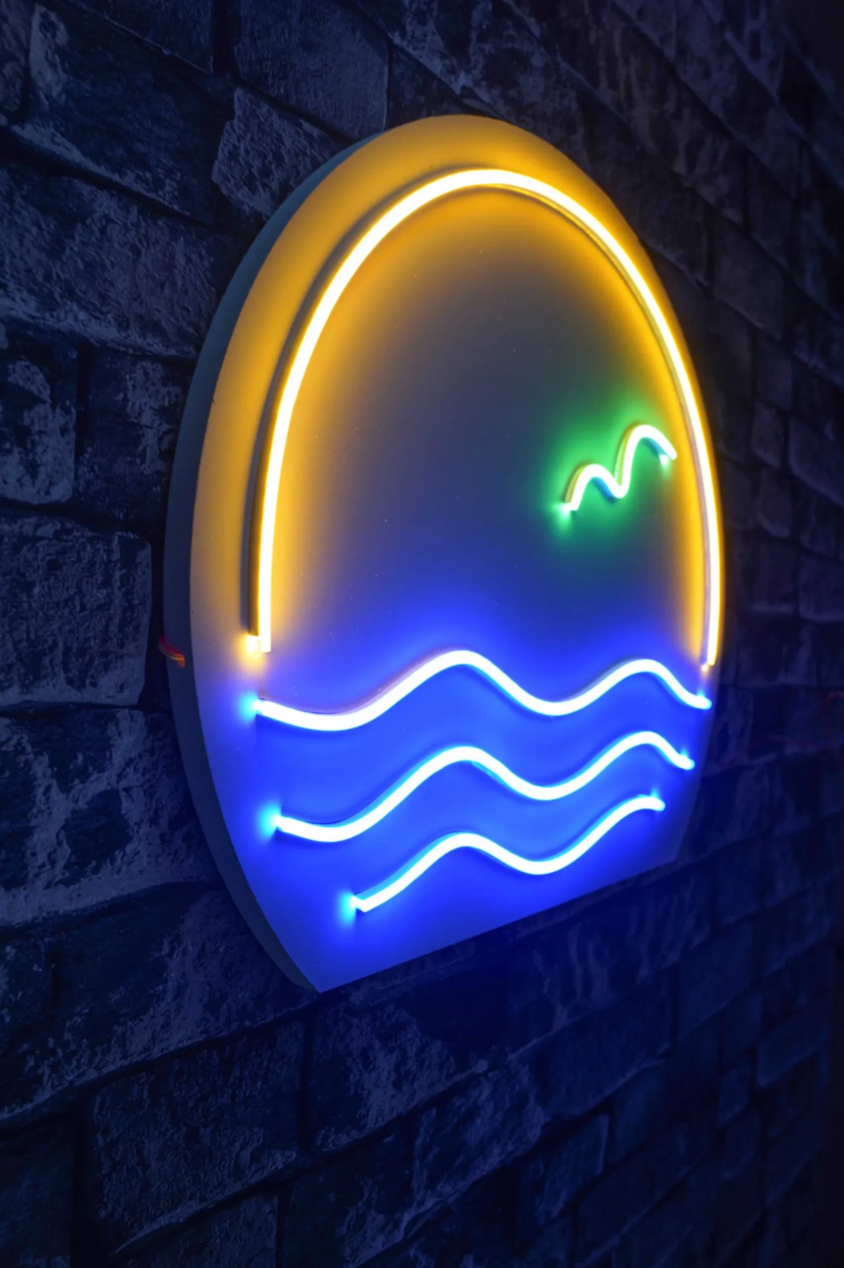 Emob Neon Graph Dekorative LED-Beleuchtung aus Kunststoff | Blau & Grün & Gelb | Ø45 cm