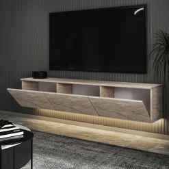 Neon Illuminated TV-Ständer | 100 % MELAMIN | Travertin