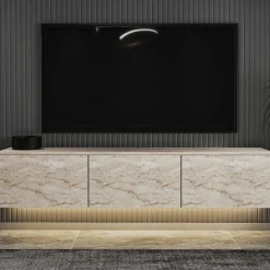 Neon Illuminated TV-Ständer | 100 % MELAMIN | Travertin