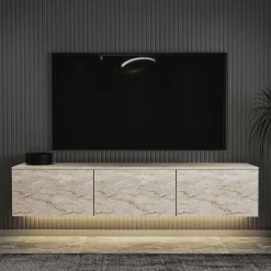 Neon Illuminated TV-Ständer | 100 % MELAMIN | Travertin