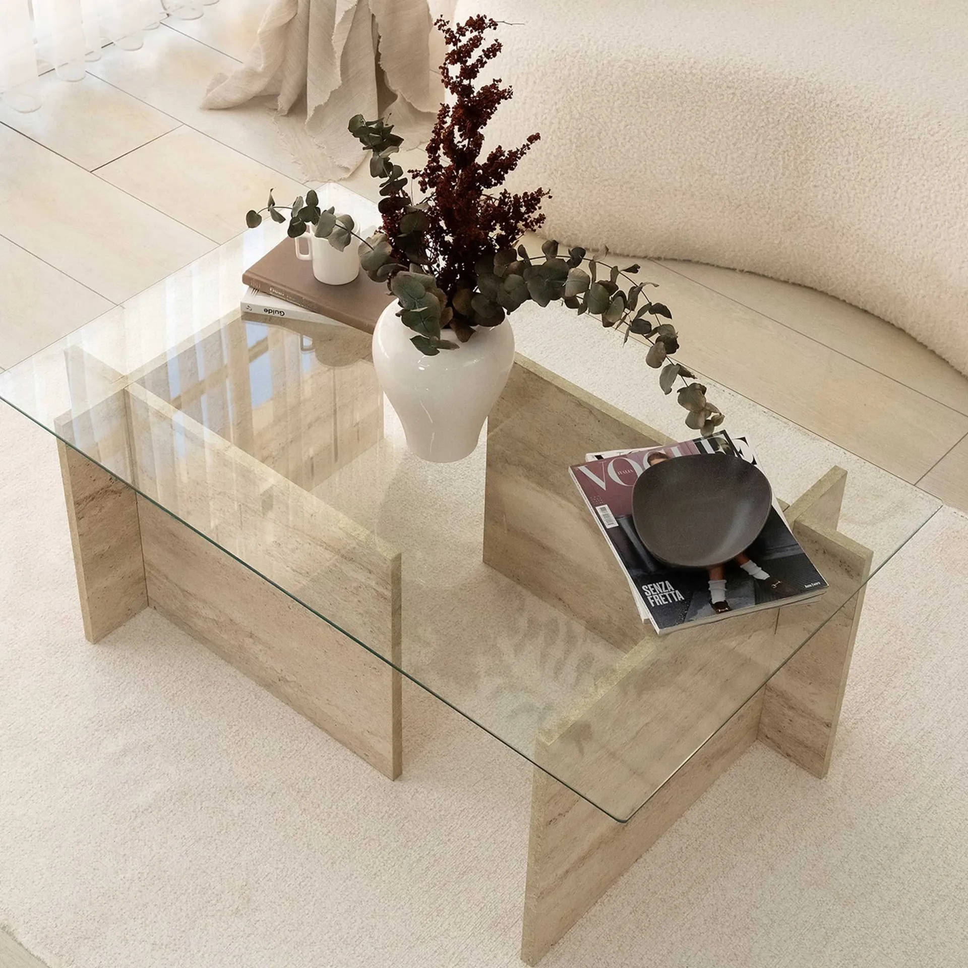 Emob New Escape Couchtisch | 100 % MELAMIN | Travertin