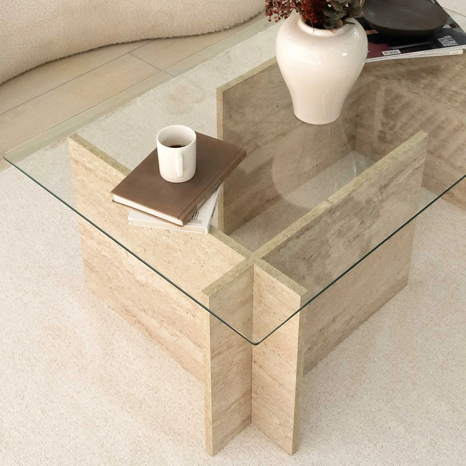 Emob New Escape Couchtisch | 100 % MELAMIN | Travertin